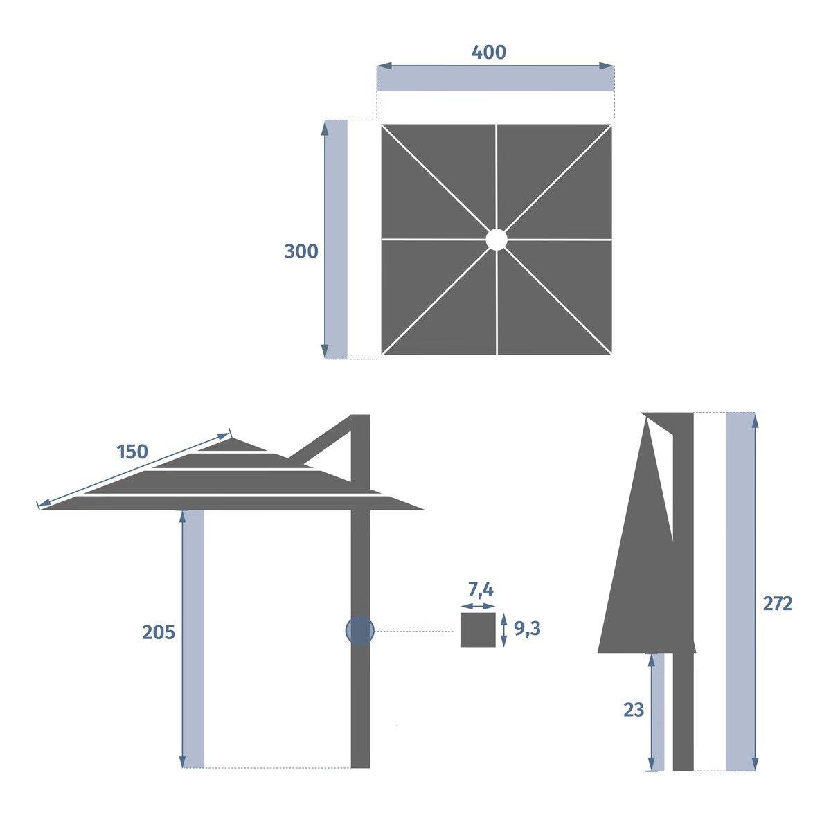 Parasol déporté rectangulaire multi-toile MELHIA Anthracite – Parasols – HygiRéa