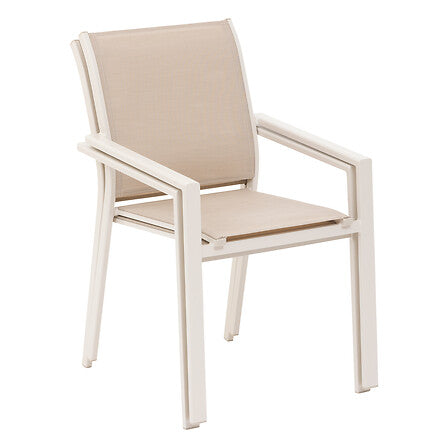 Fauteuil repas empilable Essentia aluminium lin argile