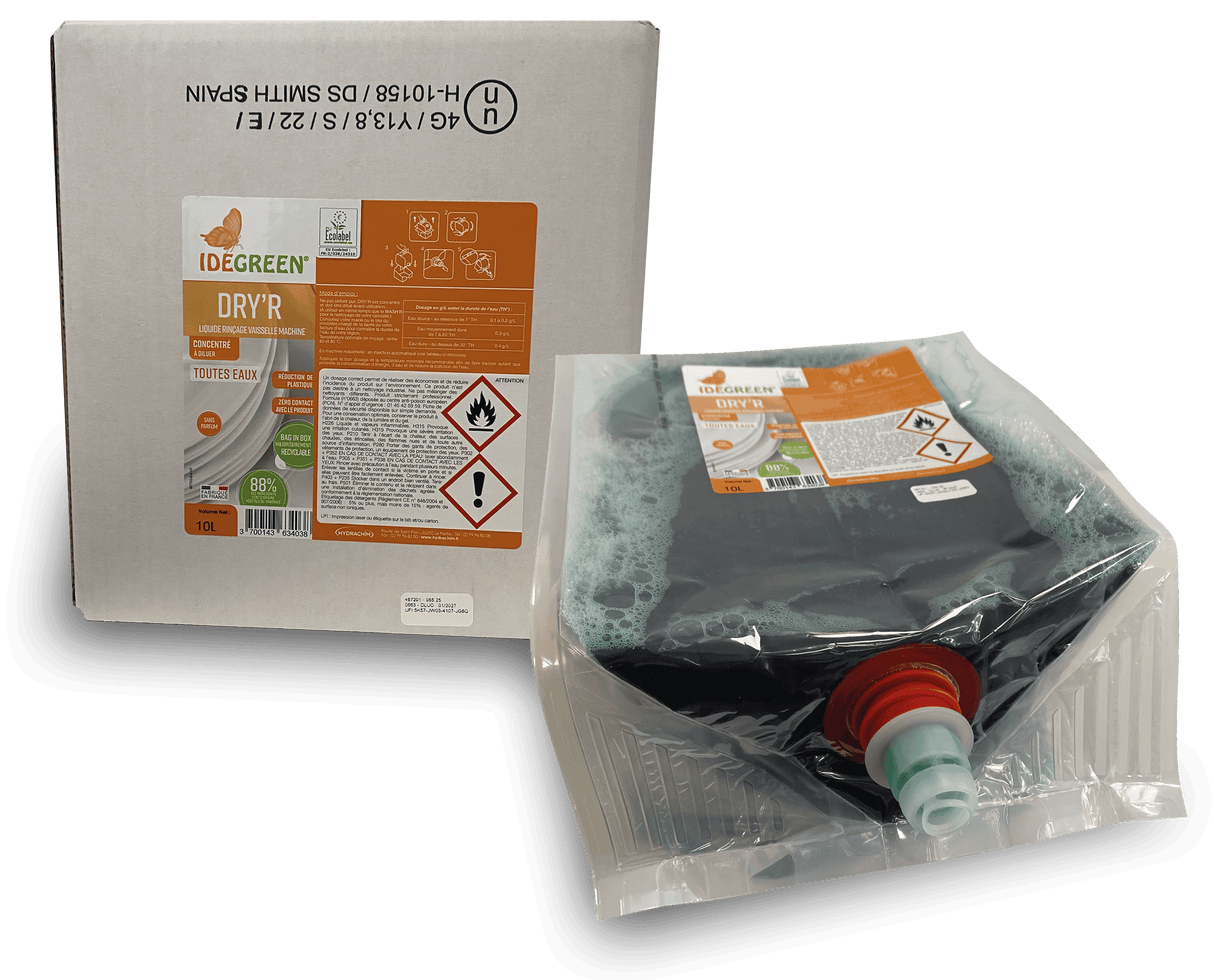 DRY'R ECOLABEL - RINÇAGE VAISSELLE MACHINE CONCENTRÉ - BIB 10L – Lavage Vaisselle en Machine – HygiRéa