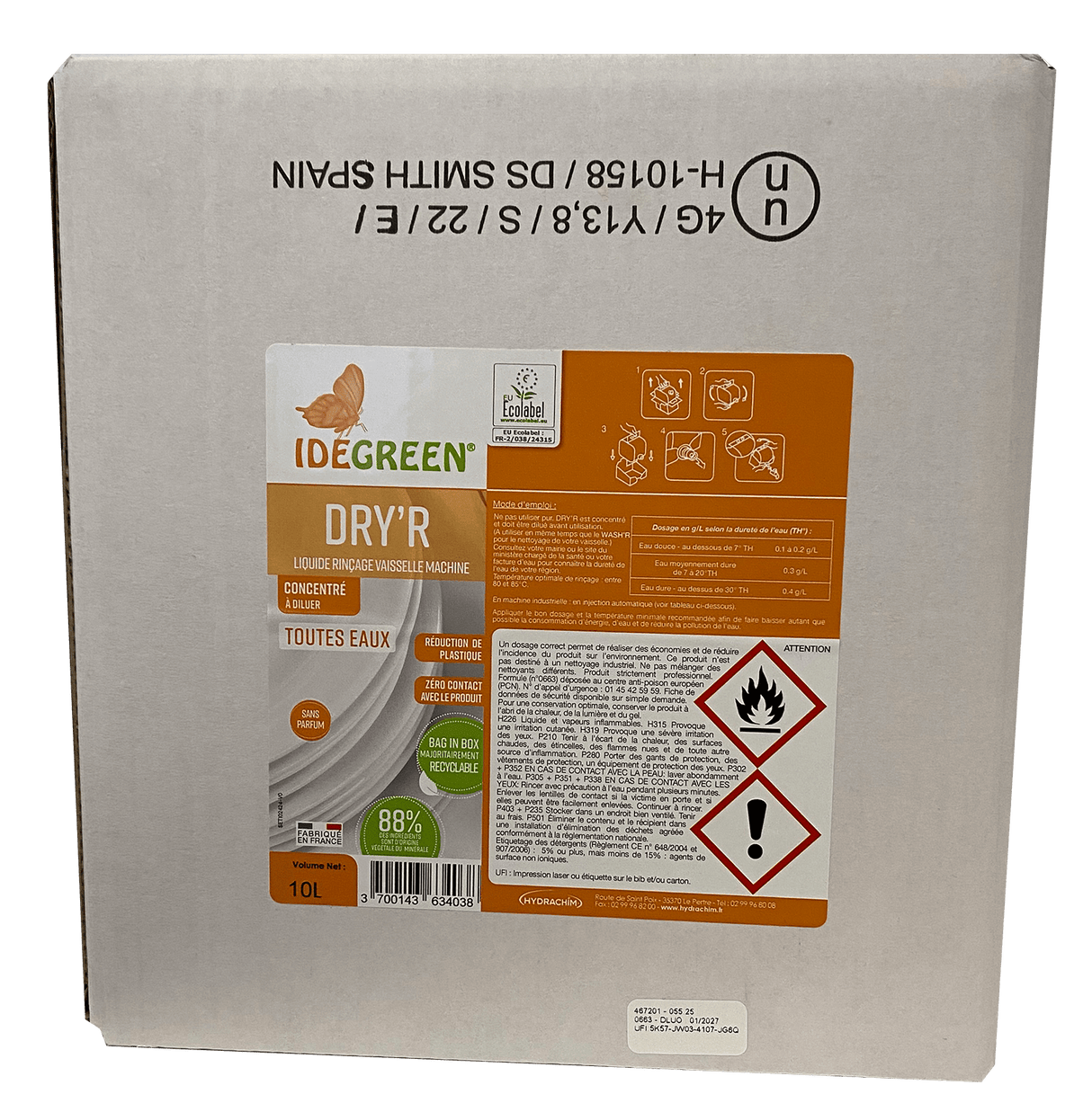 DRY'R ECOLABEL - RINÇAGE VAISSELLE MACHINE CONCENTRÉ - BIB 10L – Lavage Vaisselle en Machine – HygiRéa