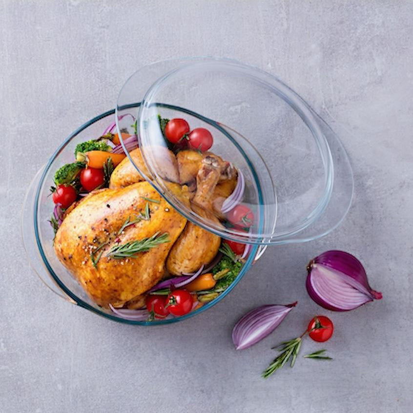 COCOTTE RONDE ESSENTIALS 1.6L EN VERRE SLEEVE – Cuisson au four – HygiRéa