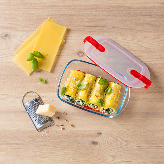 PLAT RECTANGULAIRE 0L4 17*10CM AVEC COUVERCLE BOUTON VAPEUR COOK&HEAT – Conservation – HygiRéa