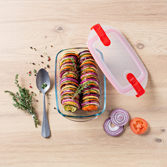 PLAT RECTANGULAIRE 1.1L 23*15CM AVEC COUVERCLE BOUTON VAP COOK & HEAT – Conservation – HygiRéa