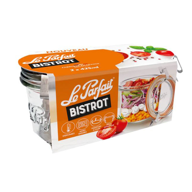 SET DE 2 BOCAUX BISTROT 425ML EN VERRE TRANSPARENT AVEC CLIPS – Conservation – HygiRéa