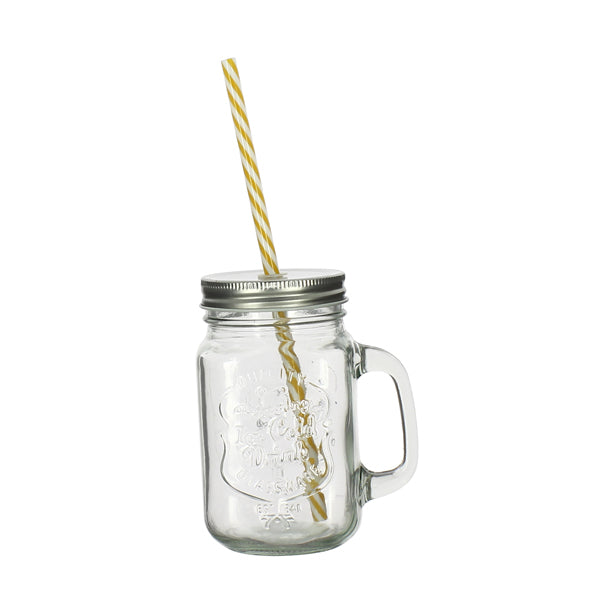 MUG EN VERRE 450ML AVEC PAILLE PLASTIQUE RÉUTILISABLE – Chope et gobelet – HygiRéa