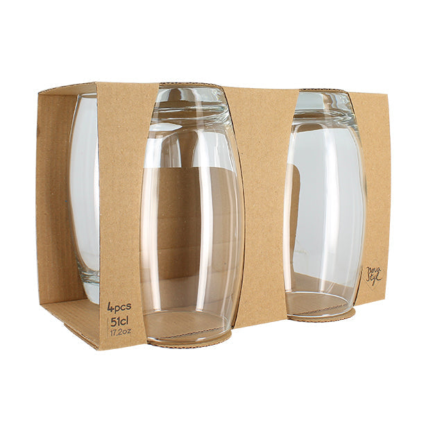 LOT DE 4 GOBELETS SAND 51CL EN VERRE TRANSPARENT FORME HAUTE – Chope et gobelet – HygiRéa