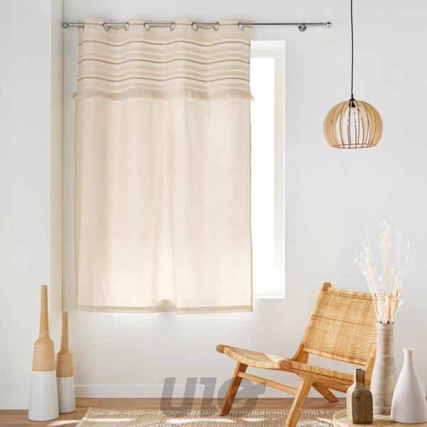 RIDEAU A OEILLETS 140 x 180 CM COTON UNI+TOP TISSE+FRANGES ATLAS NATUREL