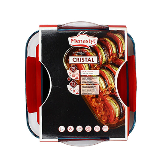 LOT DE 2 PLATS À FOUR CARRÉ CRISTAL 22 ET 28CM EN VERRE À FEU – Cuisson au four – HygiRéa