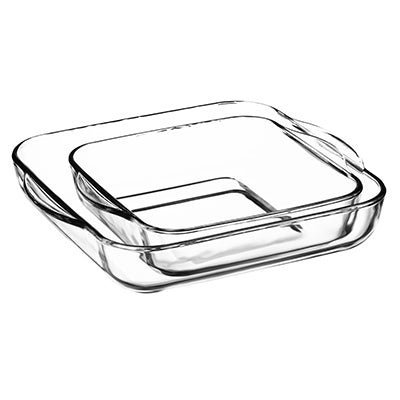 LOT DE 2 PLATS À FOUR CARRÉ CRISTAL 22 ET 28CM EN VERRE À FEU – Cuisson au four – HygiRéa