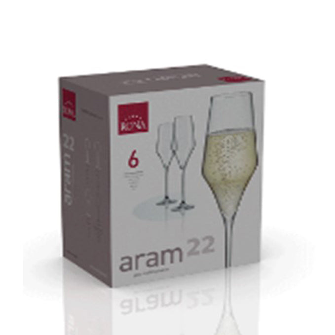 BOITE DE 6 FLÛTES ARAM 22CM EN CRISTALLIN – Verre à pied – HygiRéa