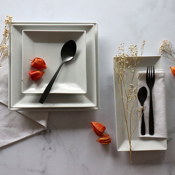 ASSIETTE PLATE CARRÉE 27CM EN PORCELAINE BLANC – Assiette – HygiRéa