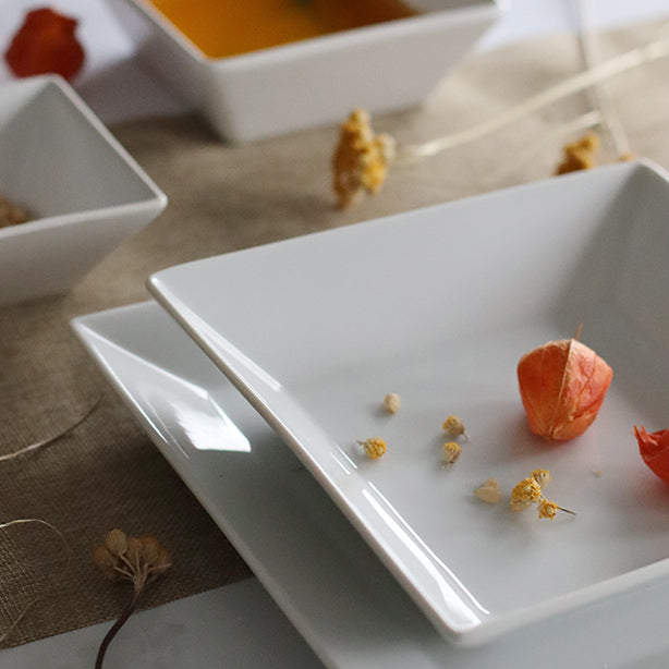 ASSIETTE CREUSE CARRÉ 20CM EN PORCELAINE BLANCHE – Assiette – HygiRéa