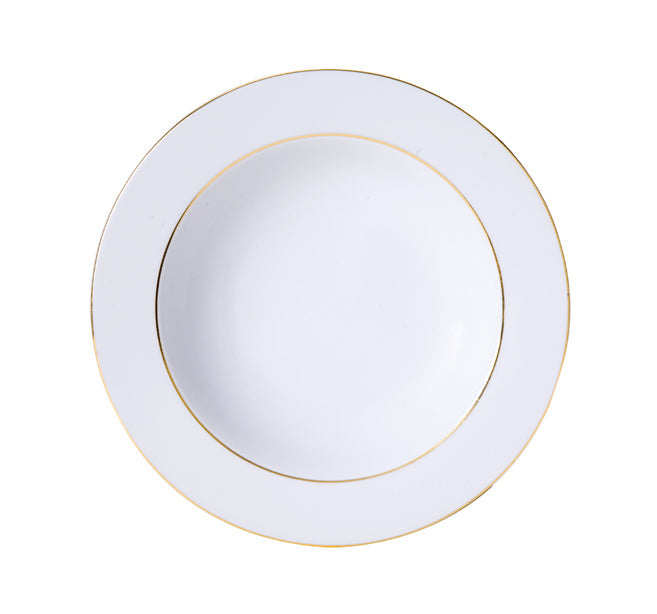 ASSIETTE CREUSE CLASSIC FILET OR 22.5CM EN PORCELAINE BLANCHE – Assiette – HygiRéa