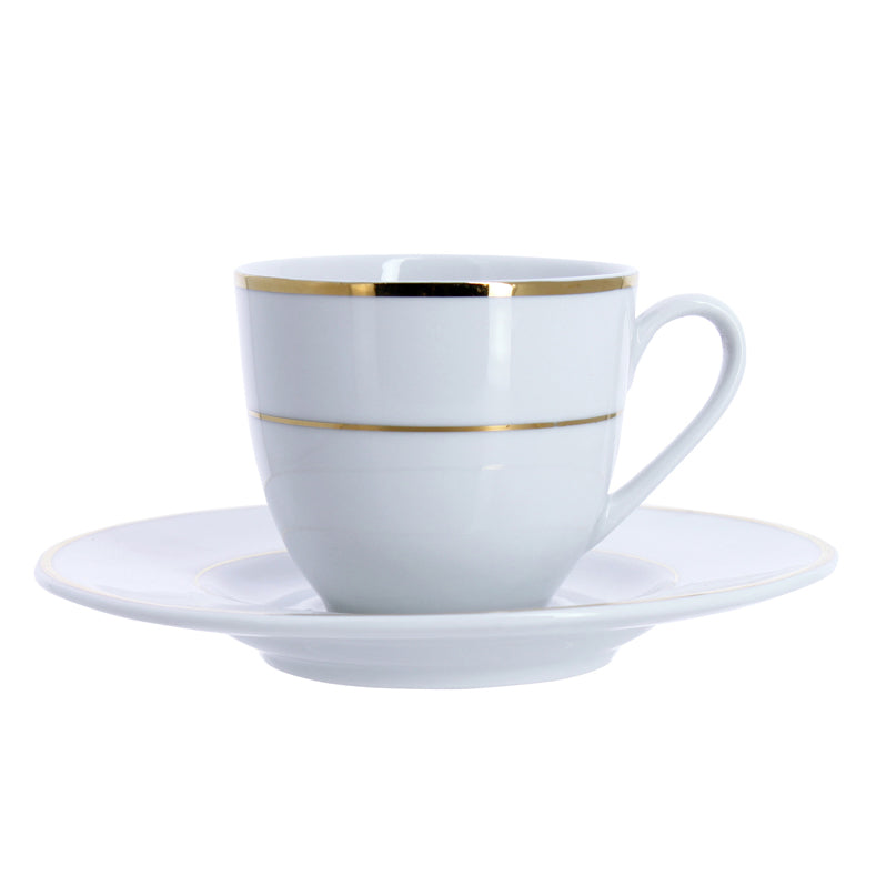 SOUCOUPE CLASSIC FILET OR 15CM EN PORCELAINE BLANCHE – Petit déjeuner – HygiRéa
