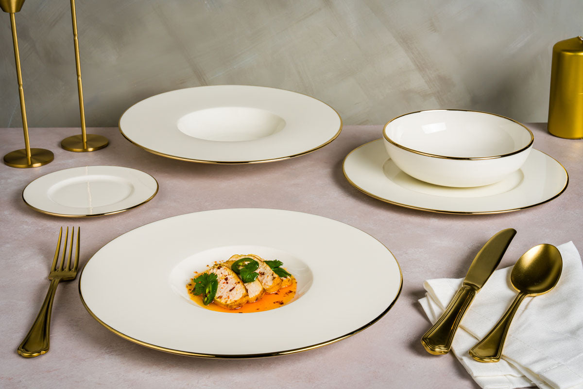 ASSIETTE PLATE GOLD LINE 24CM EN PORCELAINE – Assiette – HygiRéa