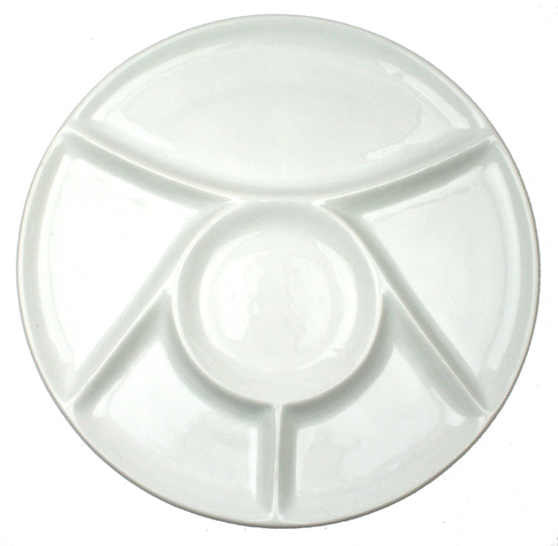 ASSIETTE À FONDUE 23CM EN GRÈS BLANC 6 COMPARTIMENTS – Assiette – HygiRéa