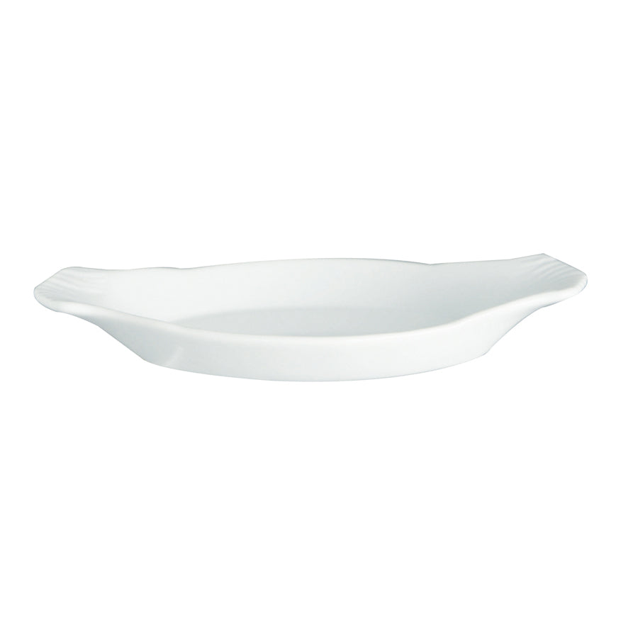 PLAT À OREILLE OVALE 26X14CM EN GRÈS BLANC – Cuisson au four – HygiRéa