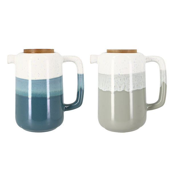 THÉIÈRE RIGA 900ML GRÈS 2 COULEURS ASSORTIES BLEU ET VERT AMANDE – Café et thé – HygiRéa