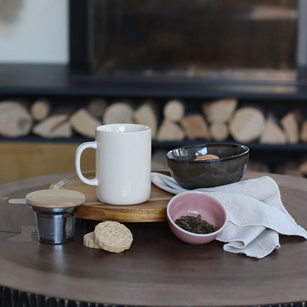 TISANIÈRE ANNA 350ML EN GRÈS CRÈME COUVERCLE EN HEVEA – Café et thé – HygiRéa