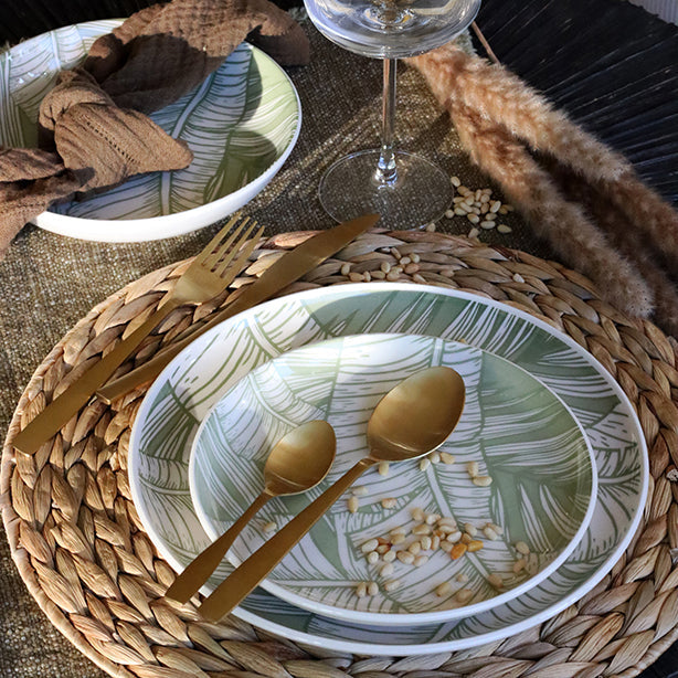 ASSIETTE DESSERT LEAVES 20CM EN GRÈS VERT – Assiette – HygiRéa