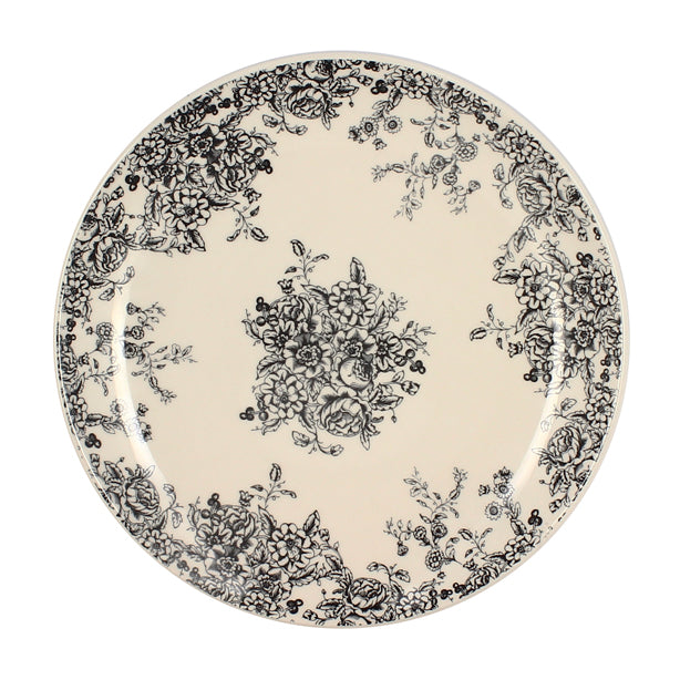 ASSIETTE PLATE FLORALI 26CM EN GRÈS DÉCOR NOIR – Assiette – HygiRéa
