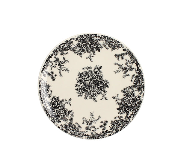 ASSIETTE DESSERT FLORALI 19.5CM EN GRÈS DÉCOR NOIR – Assiette – HygiRéa