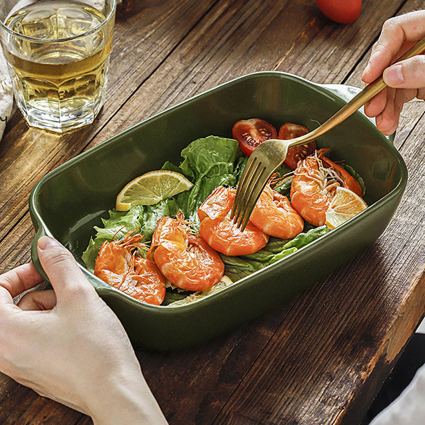 PLAT À FOUR OCTAVE RECTANGLE 38X23CM 3.3L EN GRÈS VERT – Cuisson au four – HygiRéa