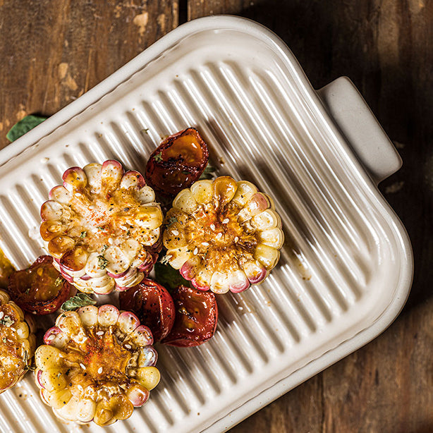 PLAT À FOUR GRILLE OCTAVE RECTANGLE 840ML 26.5X15CM EN GRÈS BEIGE – Cuisson au four – HygiRéa