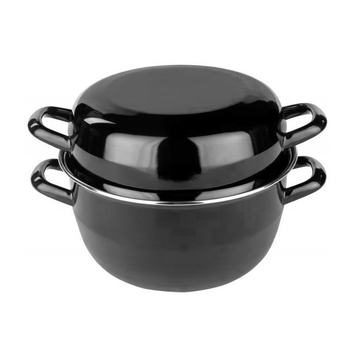 MARMITE À MOULES 18 CM EN ACIER EMAILLE NOIR AVEC COUVERCLE 0.60MM – Cuisson spécifique – HygiRéa