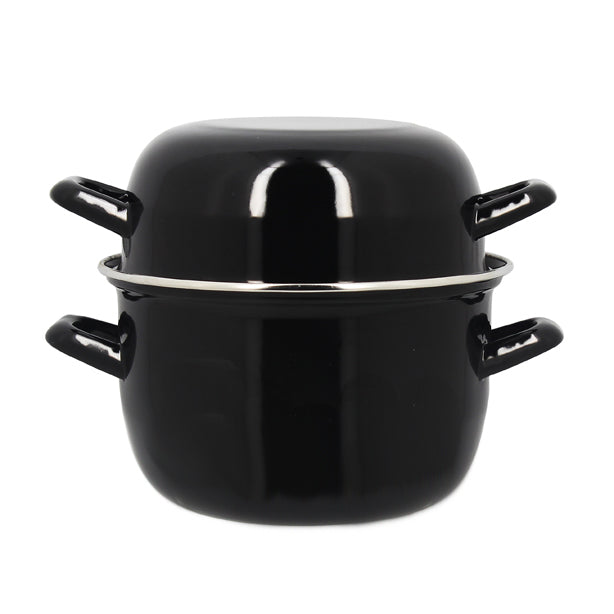 MARMITE À MOULES 18 CM EN ACIER EMAILLE NOIR AVEC COUVERCLE 0.60MM – Cuisson spécifique – HygiRéa