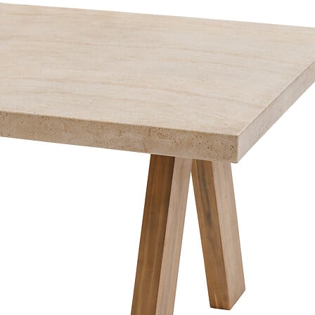 Table fixe Venezia 8 places acacia et pierre reconstituée nude