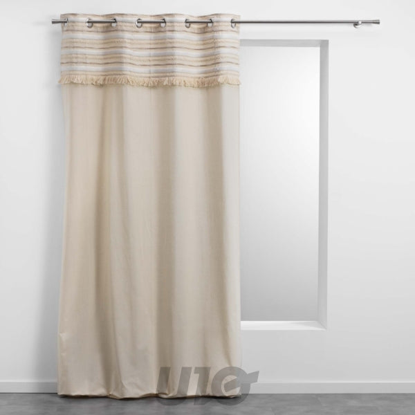 RIDEAU A OEILLETS 140 x 240 CM COTON UNI+TOP TISSE+FRANGES ATLAS NATUREL