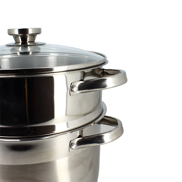 COUSCOUSSIER EN ACIER INOXYDABLE AVEC COUVERCLE EN VERRE – Faitout, traiteur et marmite – HygiRéa