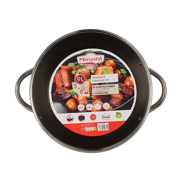 MARMITE 9L 24CM EN ACIER INOXYDABLE AVEC COUVERCLE EN VERRE – Faitout, traiteur et marmite – HygiRéa