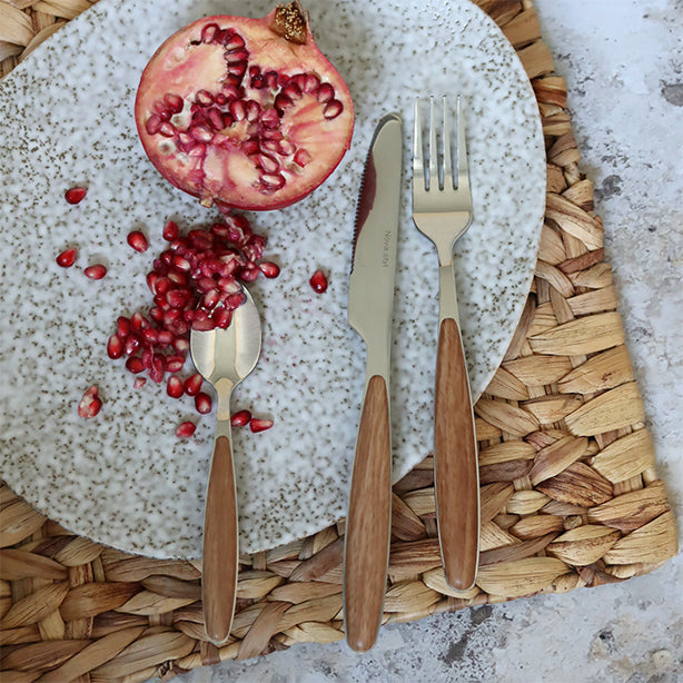 MÉNAGÈRE SUVA 24 PIÈCES EN ACIER INOXYDABLE EFFET BOIS – Couvert – HygiRéa