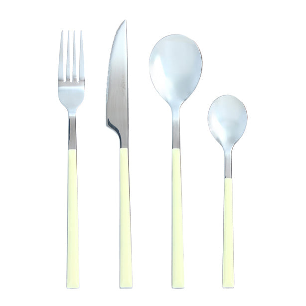 MÉNAGÈRE COLORAMA 24 PIÈCES EN ACIER INOXYDABLE CRÈME – Couvert – HygiRéa