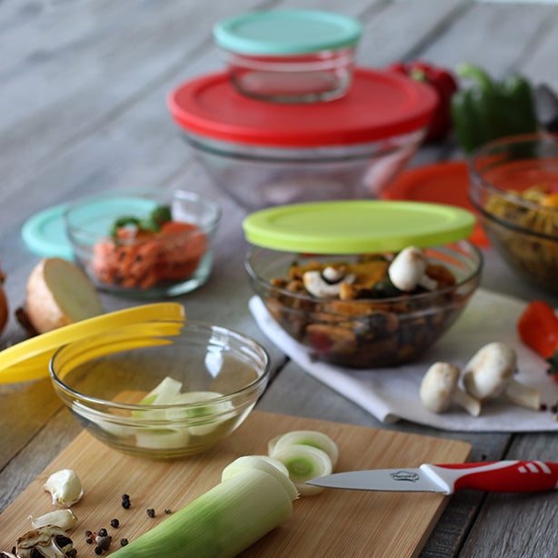 SET DE 6 SALADIERS CASSIS EN VERRE AVEC COUVERCLE – Conservation – HygiRéa