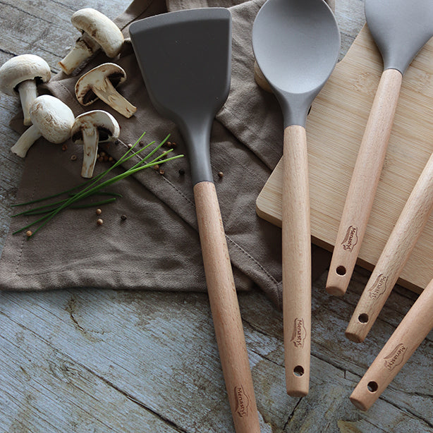 SPATULE ELIOTT EN SILICONE AVEC MANCHE EN BOIS DE HÊTRE – Ustensile – HygiRéa