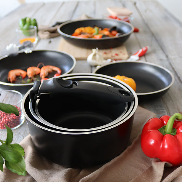 SET DE 4 PIÈCES CASSEROLES INDUCTION AVEC POIGNÉE AMOVIBLE – Lot et batterie de cuisine – HygiRéa