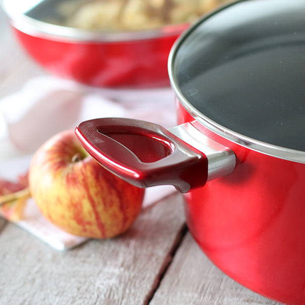 FAITOUT 24 CM AVEC COUVERCLE VERRE CERISE INDUCTION – Faitout, traiteur et marmite – HygiRéa