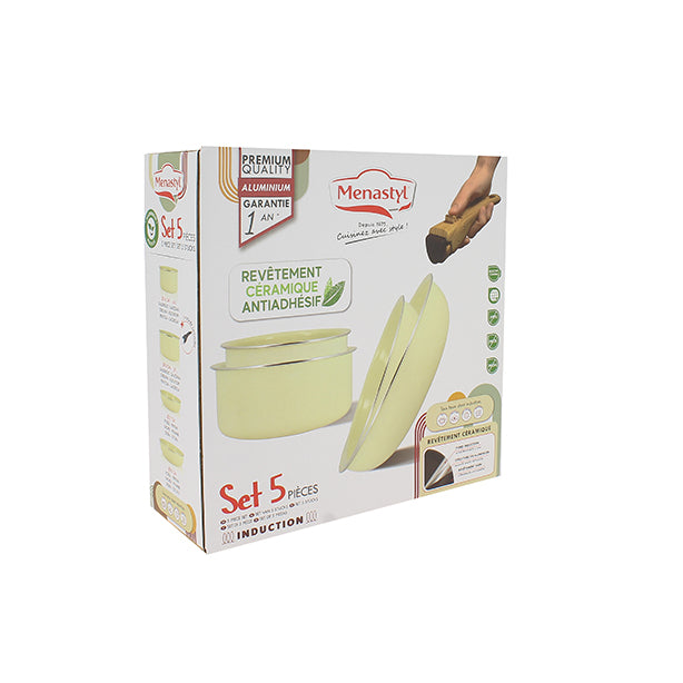 SET DE 5 PIÈCES CUISSON EN ALUMINIUM RECYCLÉ CREME – Lot et batterie de cuisine – HygiRéa