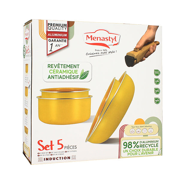 SET DE 5 PIÈCES CUISSON EN ALUMINIUM RECYCLÉ SAFRAN – Lot et batterie de cuisine – HygiRéa