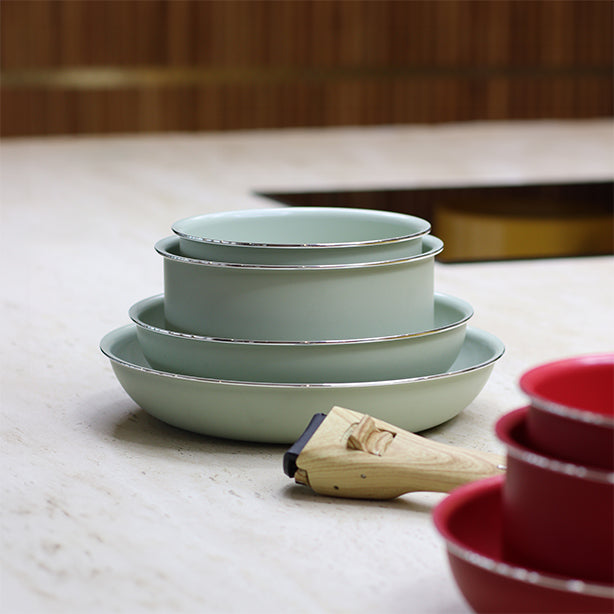 SET DE 5 PIÈCES CUISSON EN ALUMINIUM RECYCLÉ CELADON – Lot et batterie de cuisine – HygiRéa