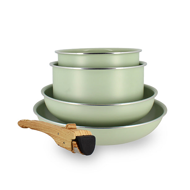 SET DE 5 PIÈCES CUISSON EN ALUMINIUM RECYCLÉ CELADON – Lot et batterie de cuisine – HygiRéa
