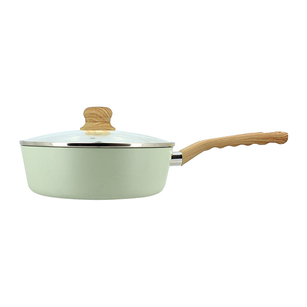 SAUTEUSE CELADON 24CM EN ALUMINIUM RECYCLÉ COUVERCLE EN VERRE – Poêle, poêlon et sauteuse – HygiRéa