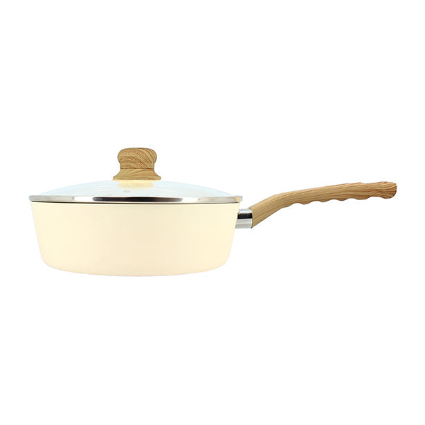 SAUTEUSE CRÈME 24CM EN ALUMINIUM RECYCLÉ COUVERCLE EN VERRE – Poêle, poêlon et sauteuse – HygiRéa