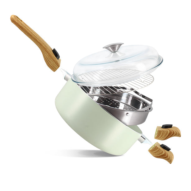 SET CULINAIRE MULTI- USAGE CELADON 28CM EN ALUMINIUM RECYCLÉ – Faitout, traiteur et marmite – HygiRéa