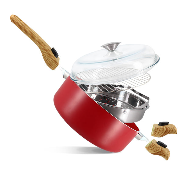 SET CULINAIRE MULTI- USAGE MAGENTA 28CM EN ALUMINIUM RECYCLÉ – Faitout, traiteur et marmite – HygiRéa