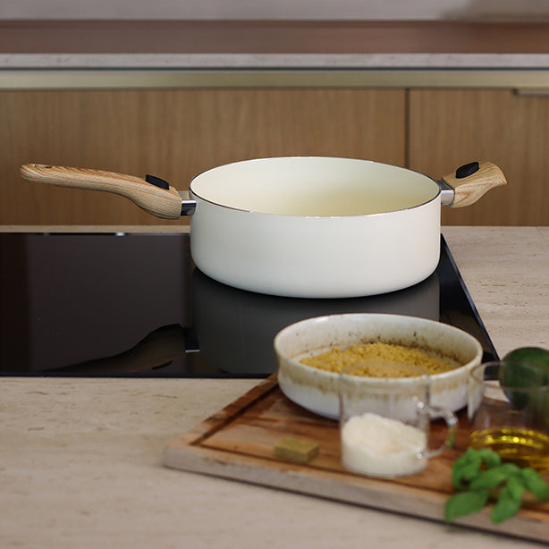 SET CULINAIRE MULTI- USAGE CRÈME 28CM EN ALUMINIUM RECYCLÉ – Faitout, traiteur et marmite – HygiRéa