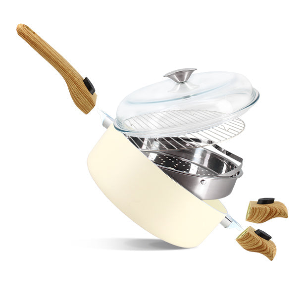 SET CULINAIRE MULTI- USAGE CRÈME 28CM EN ALUMINIUM RECYCLÉ – Faitout, traiteur et marmite – HygiRéa